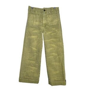 Anthropologie PILCRO Sz 26 Wide Leg Crop Pants Olive Green Washed High Rise